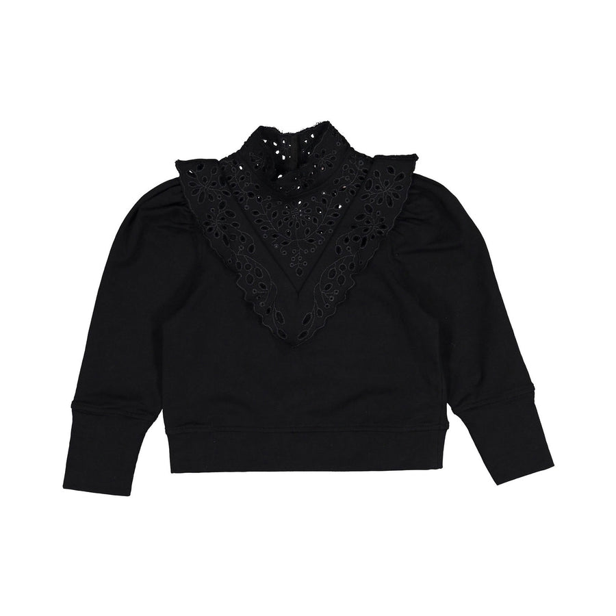 Petite Pink Black Cut Out Embroidered Sweat Top