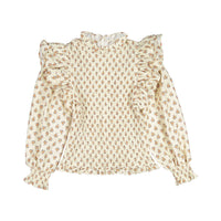Petite Amalie Toffee Flower Cord Shirred Top