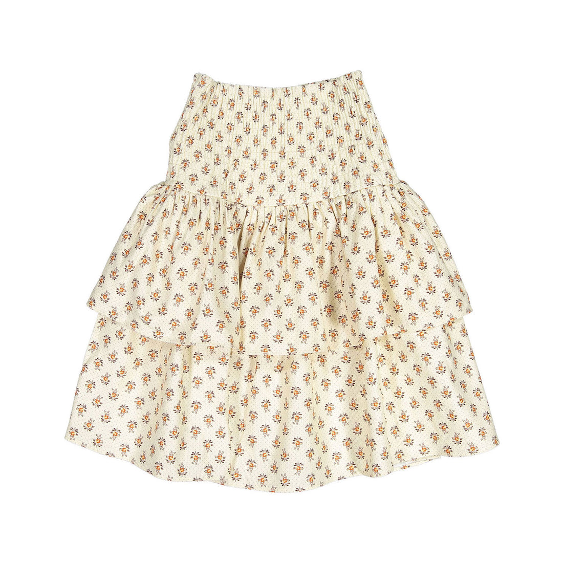 Petite Amalie Toffee Flower Bud Cord Smocked Tiered Skirt