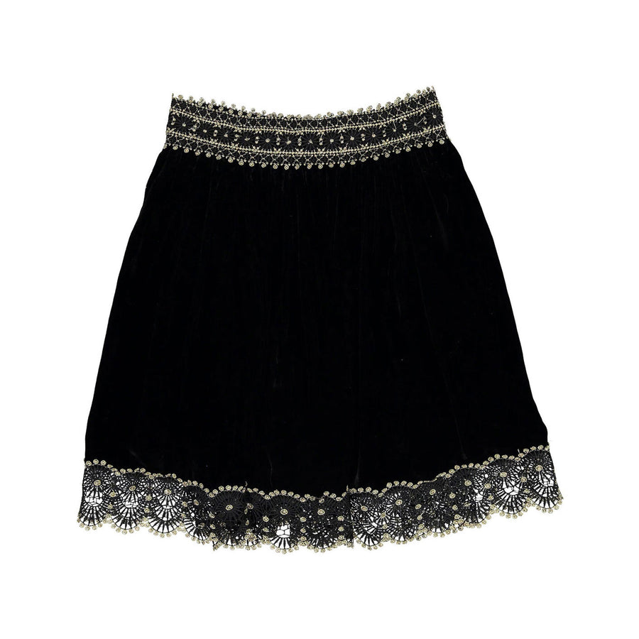 Petite Amalie Black Lace Trimmed Velvet Skirt
