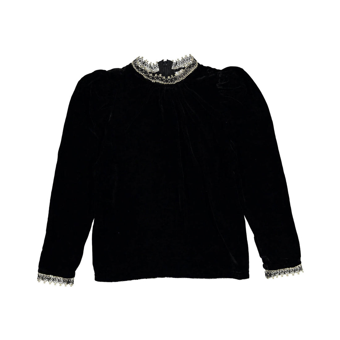 Petite Amalie Black Velvet Metalic Lace Blouse