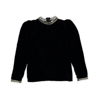 Petite Amalie Black Velvet Metalic Lace Blouse