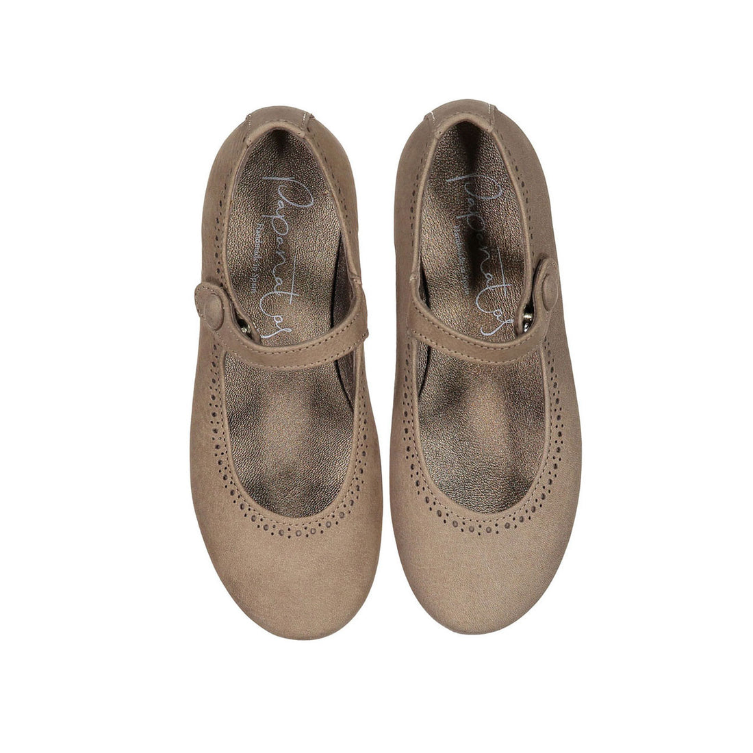 Papanatas Taupe Textured  Cutout Mary Janes