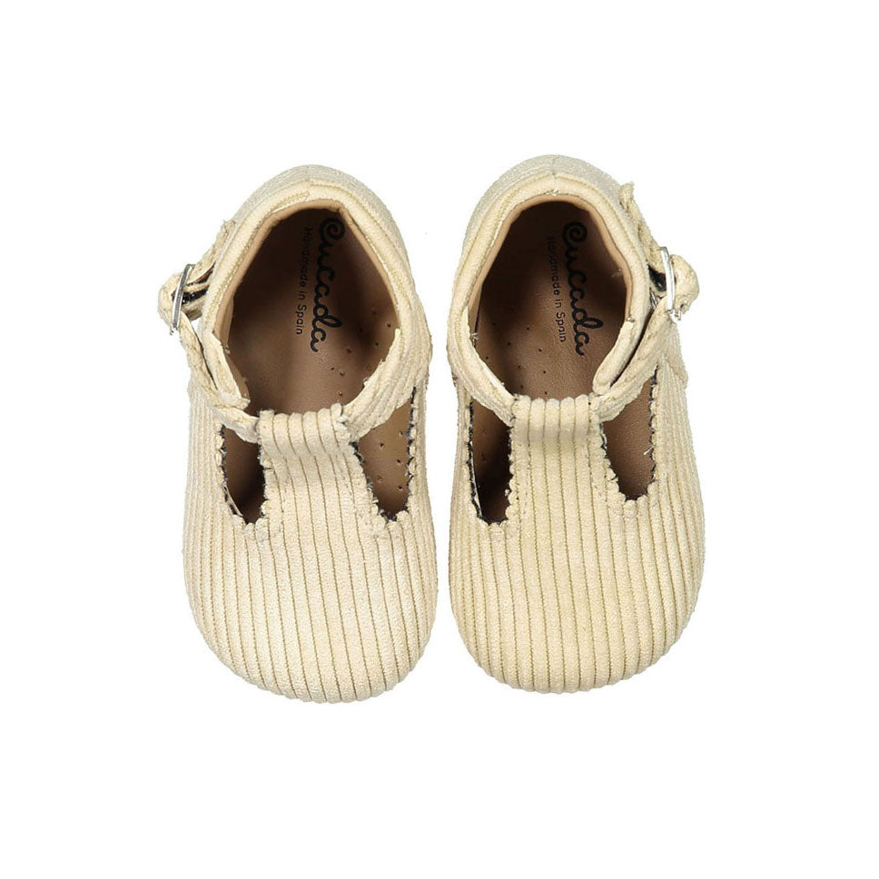 Papanatas Cream Corduroy T-strap Baby Shoe