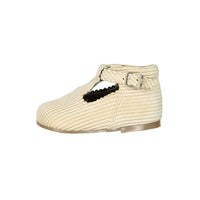 Papanatas Cream Corduroy T-strap Baby Shoe
