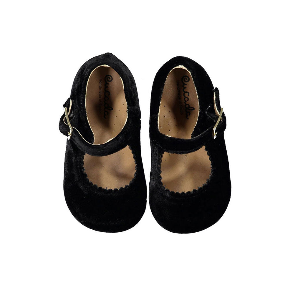 Papanatas Black Velvet Buckle Baby Mary Jane