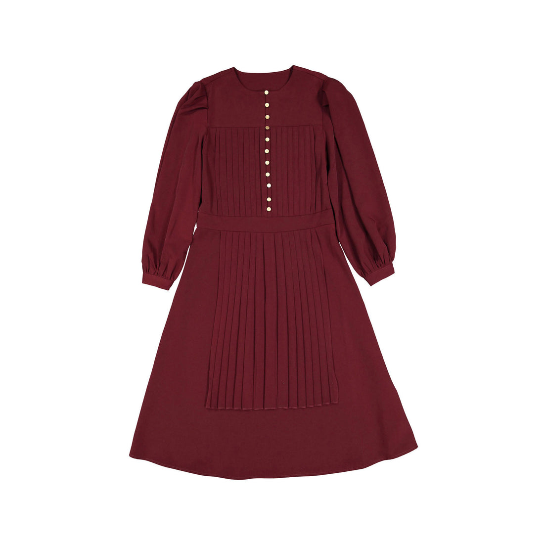 Ava and Lu Burgundy Button Pleats Dress