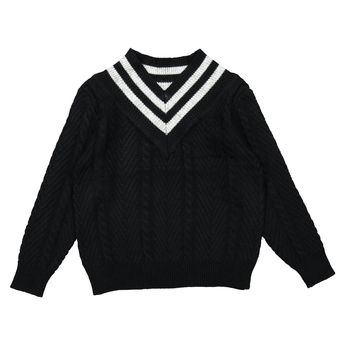 Noma Black V Neck Herringbone Pullover