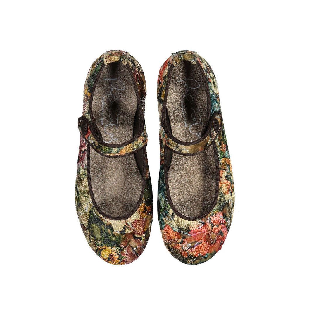 Papanatas Floral Velvet Mary Janes