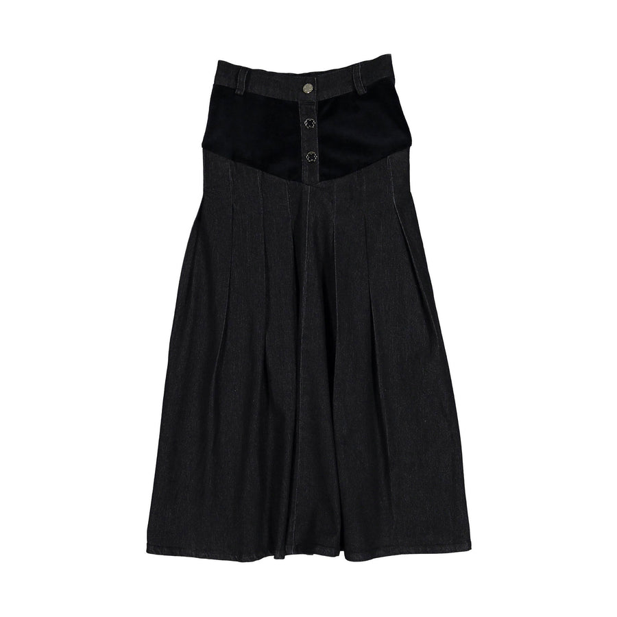 Ava Jeans Pleated Velvet Jean Skirt
