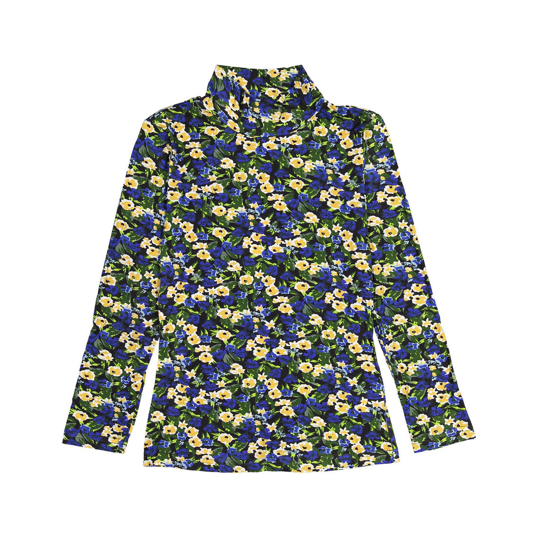 Ava and Lu Blue Floral Mock Neck Blouse