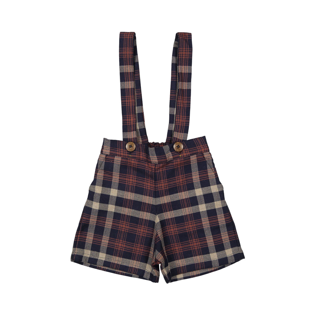 Pernille Brown/Blue Plaid Suspender Shorts