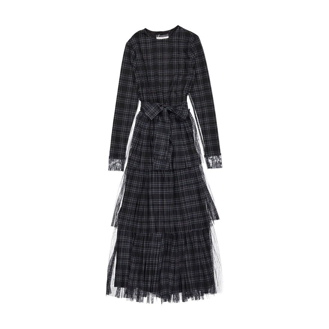 ROWE Black Plaid Pleated Tiered Dress