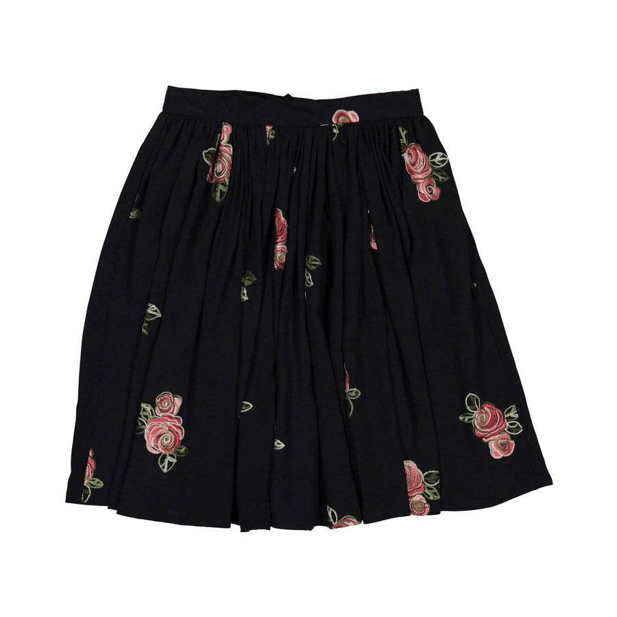 Olivia Rohde Black Embroidered Flowers Skirt