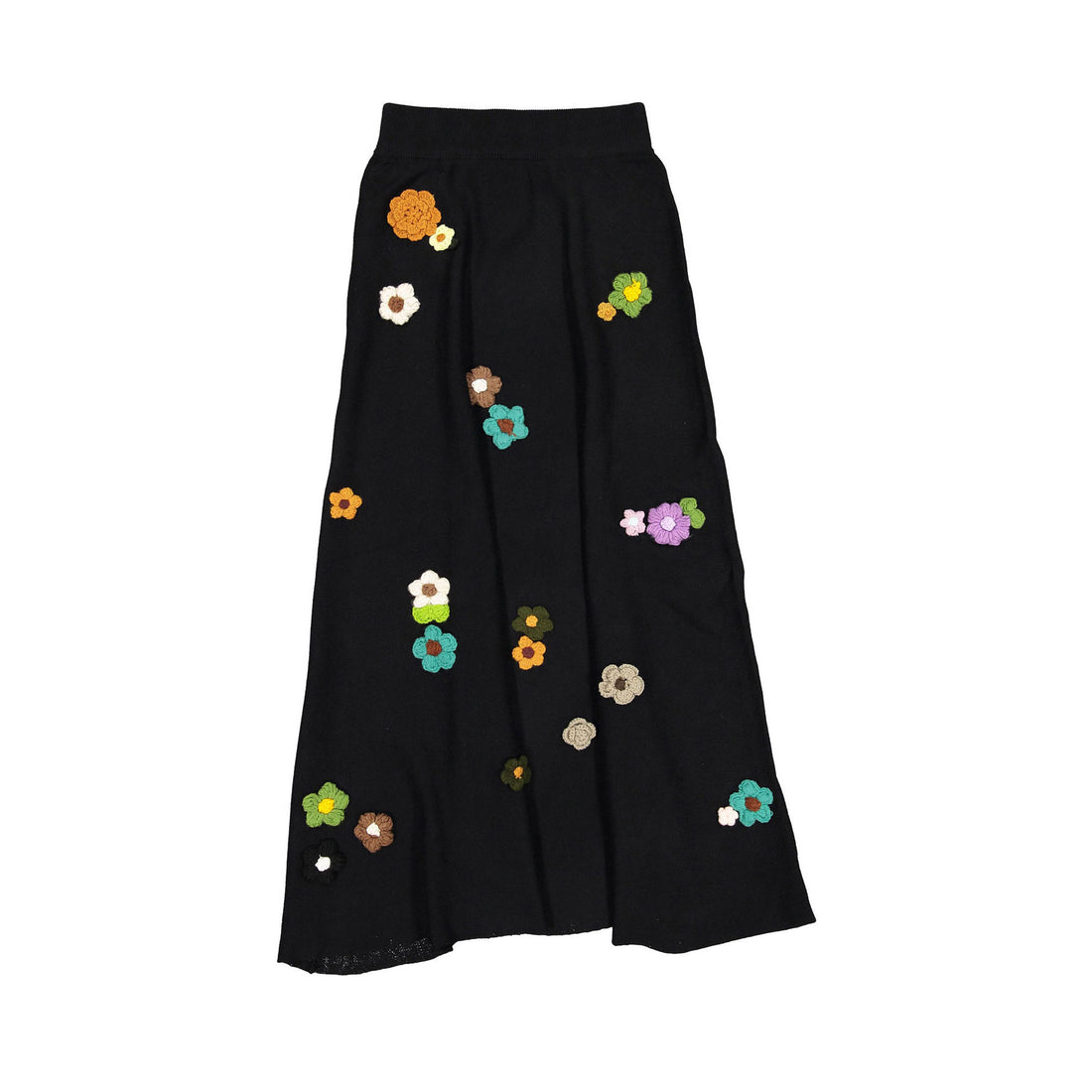 A4 Black Knit Flowers Maxi Skirt