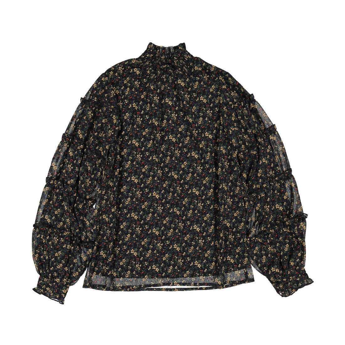 Ava and Lu Dark Floral Smock Neck Blouse