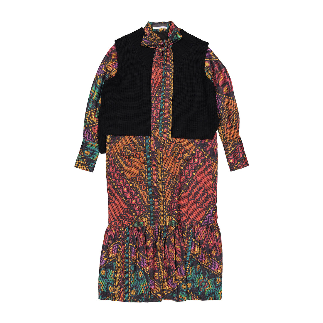 ROWE Floral Tie Dress with Knit Vest