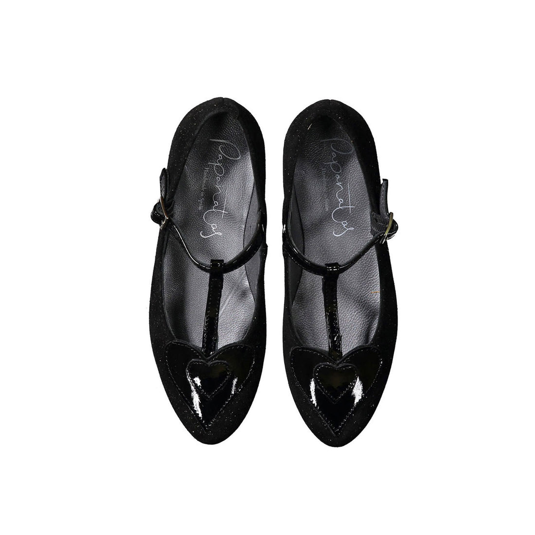 Papanatas Black Glitter Heart T-straps