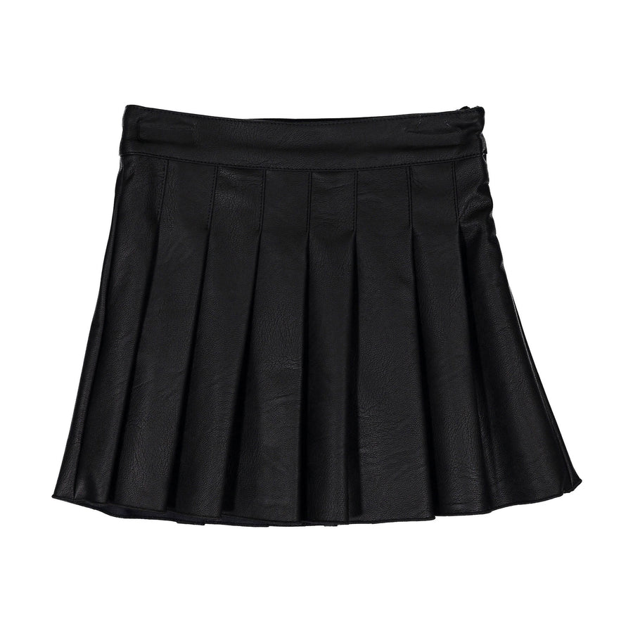 Piccola Ludo Black Leather Pleated Skirt
