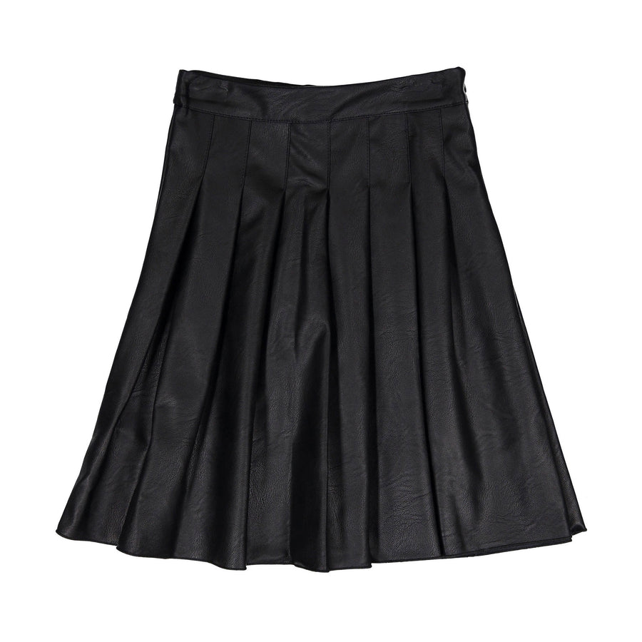 Piccola Ludo Black Leather Pleated Longer Length Skirt
