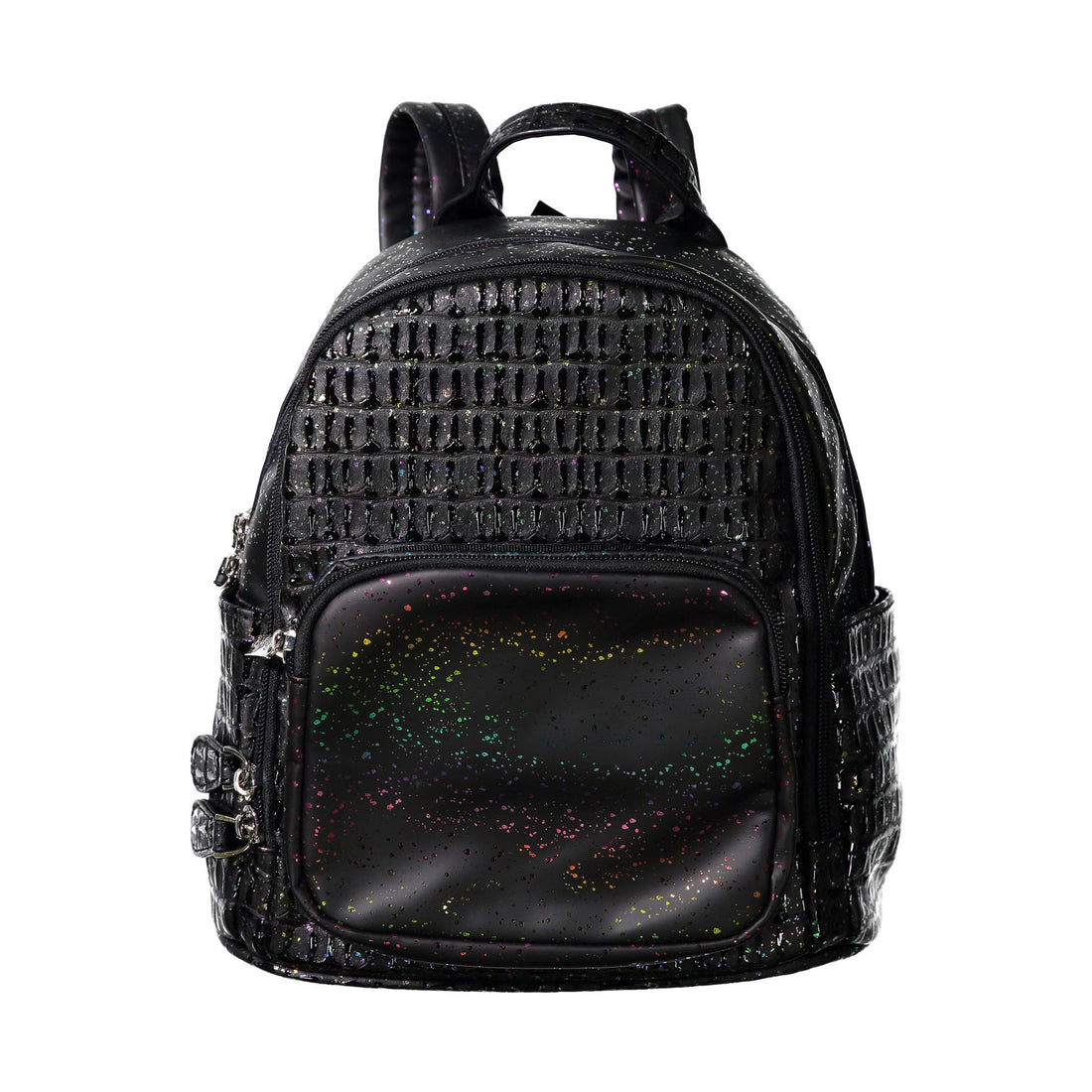 bari lynn mini backpack Bari Lynn Glitter Crinkle Black Mini Backpack