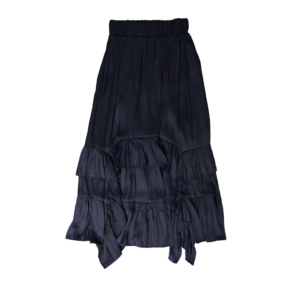 ROWE Navy Silk Ruffle Hem Skirt