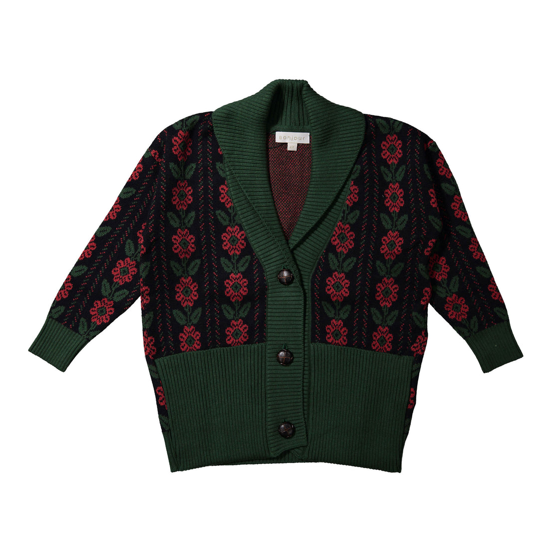 Bonjour Red Flowers Cardigan