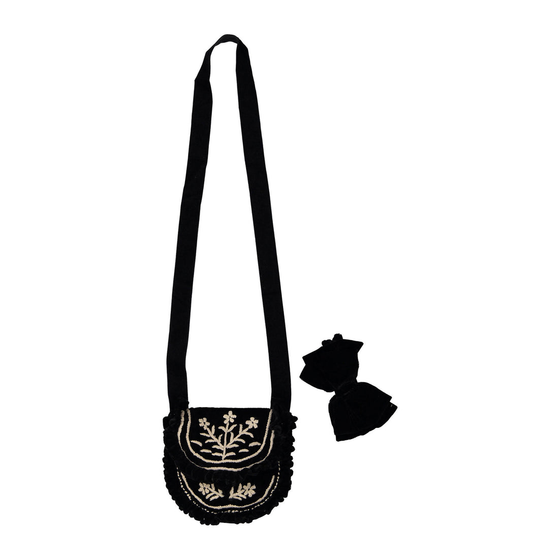 Bonjour Black Velvet Pouch Bag + Hair Clip