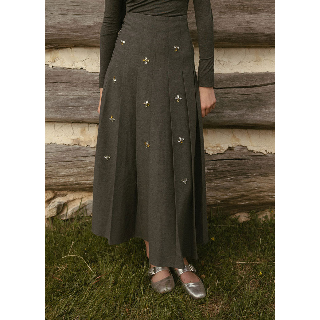 A4 Grey Embellished Pleated Skirt