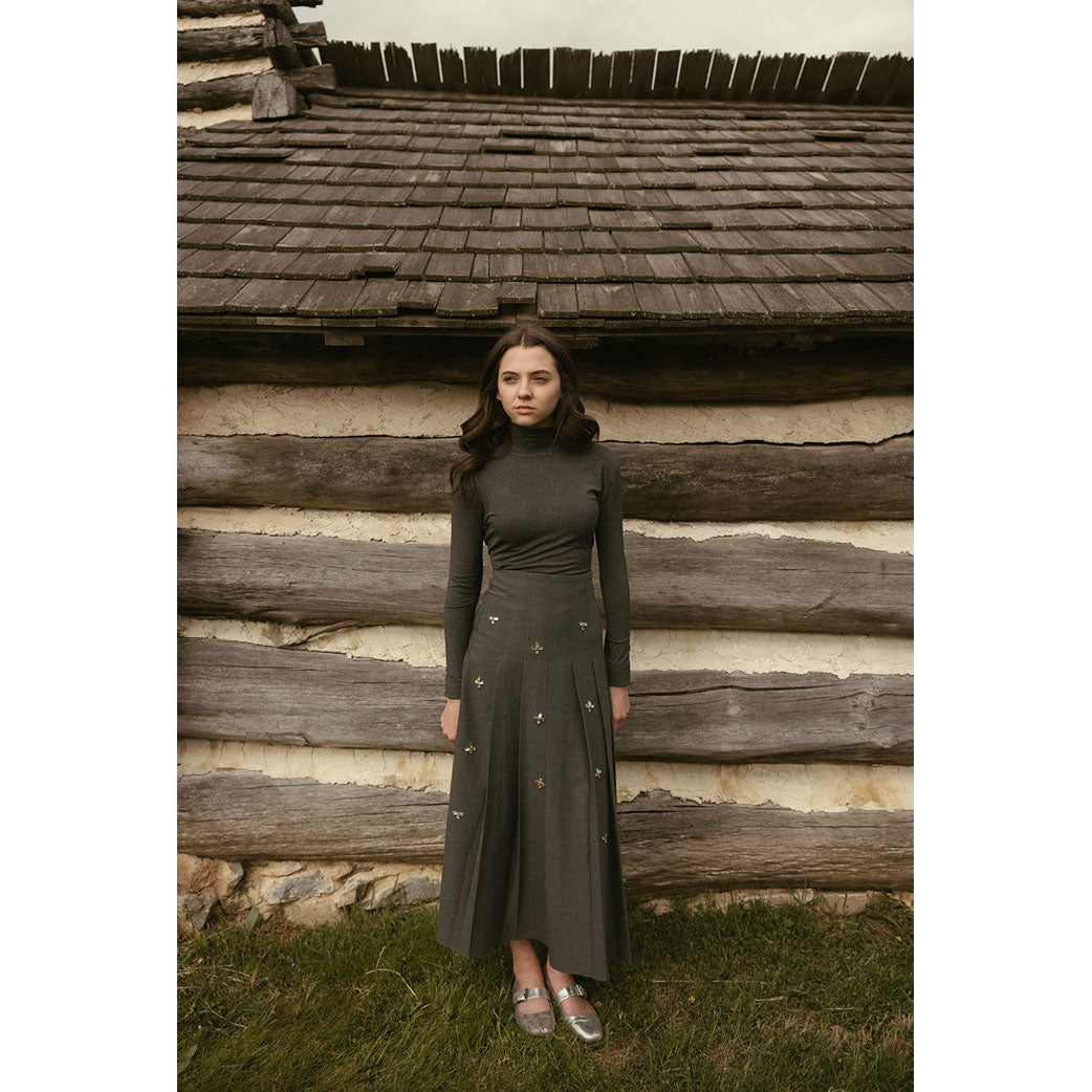 A4 Grey Embellished Pleated Skirt