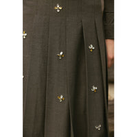 A4 Grey Embellished Pleated Skirt
