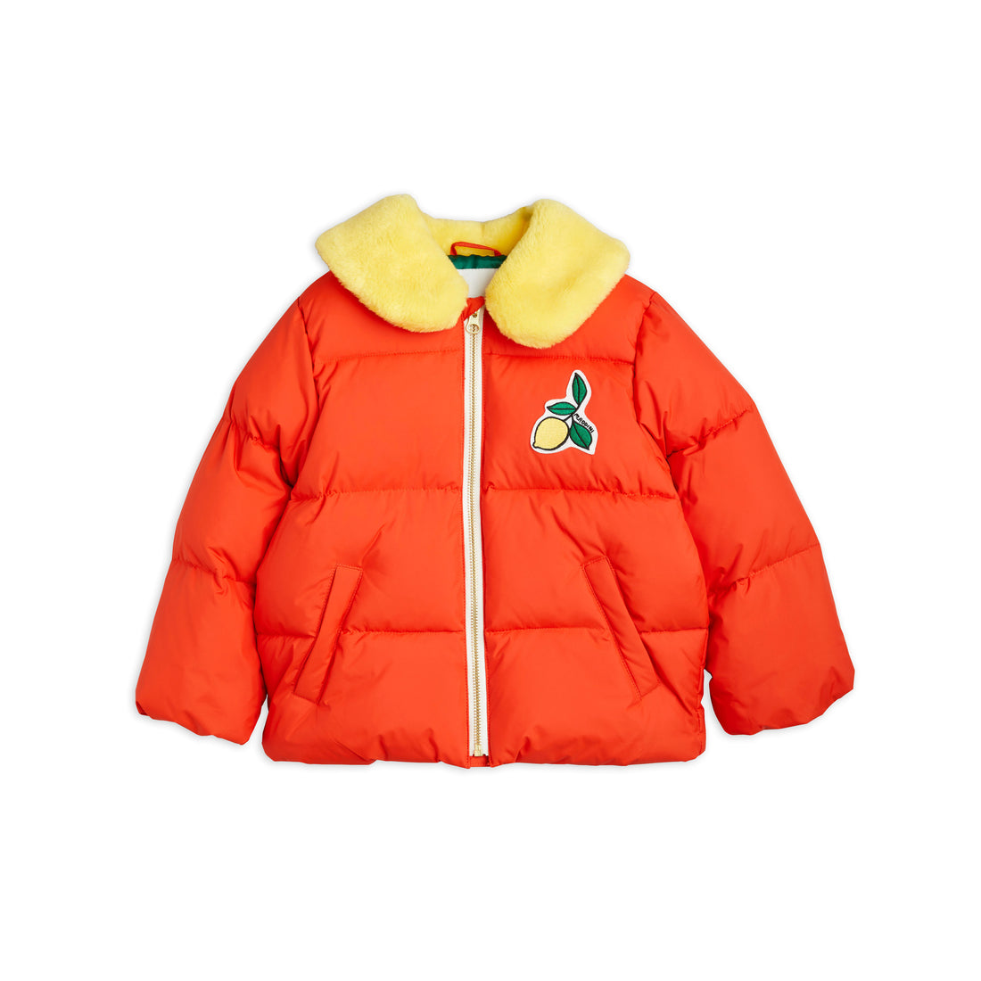 Mini Rodini Red Lemons Faux Fur Collar Puffer – Ladida