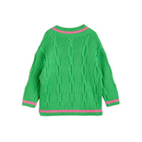 Mini Rodini Green Panda Knitted V-Neck Sweater