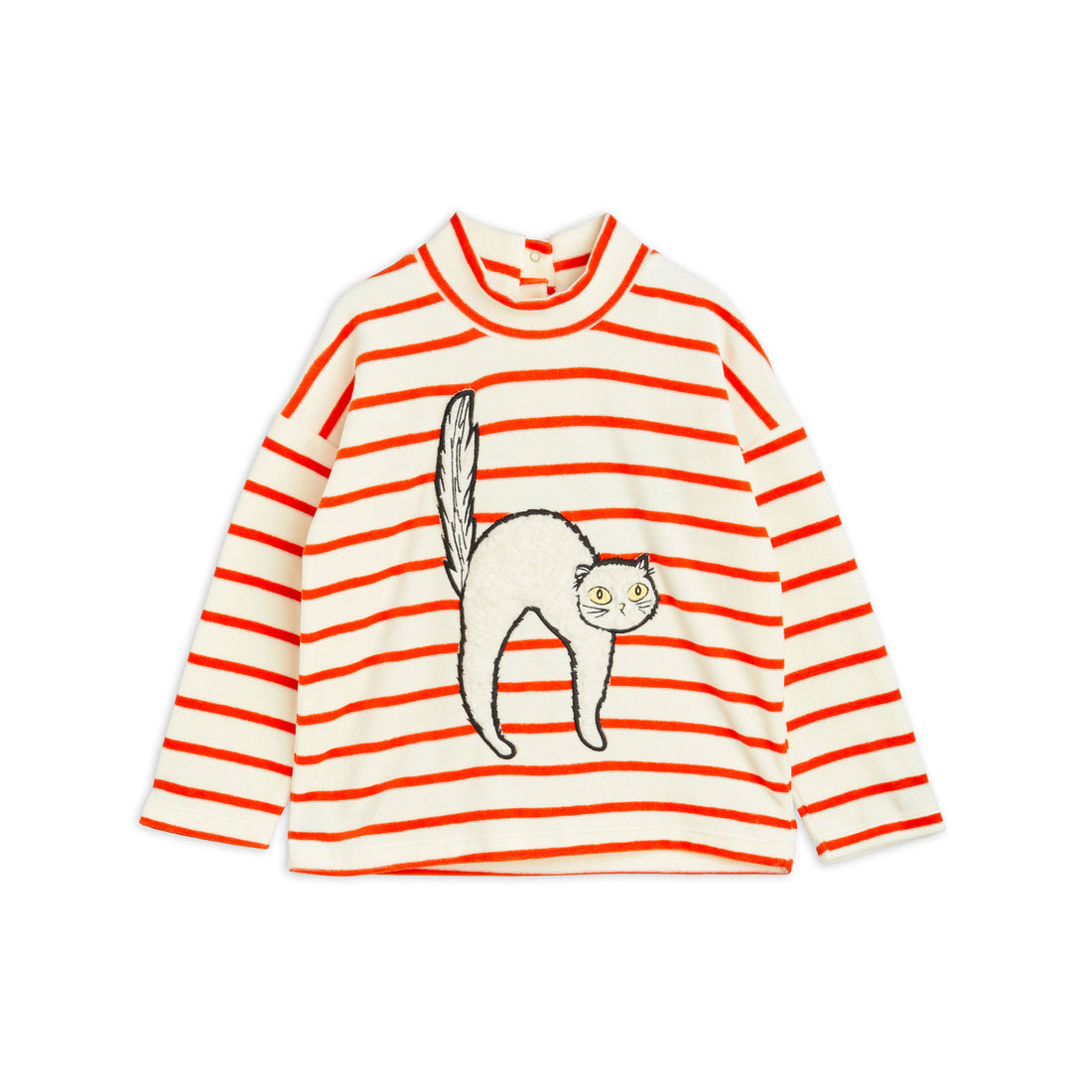 Mini Rodini Multi Angry Cat Stripe Application Velour Sweatshirt