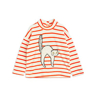 Mini Rodini Multi Angry Cat Stripe Application Velour Sweatshirt