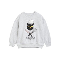 Mini Rodini Grey Melange Chef Cat Sweatshirt