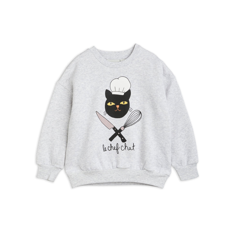 Mini Rodini Grey Melange Chef Cat Sweatshirt