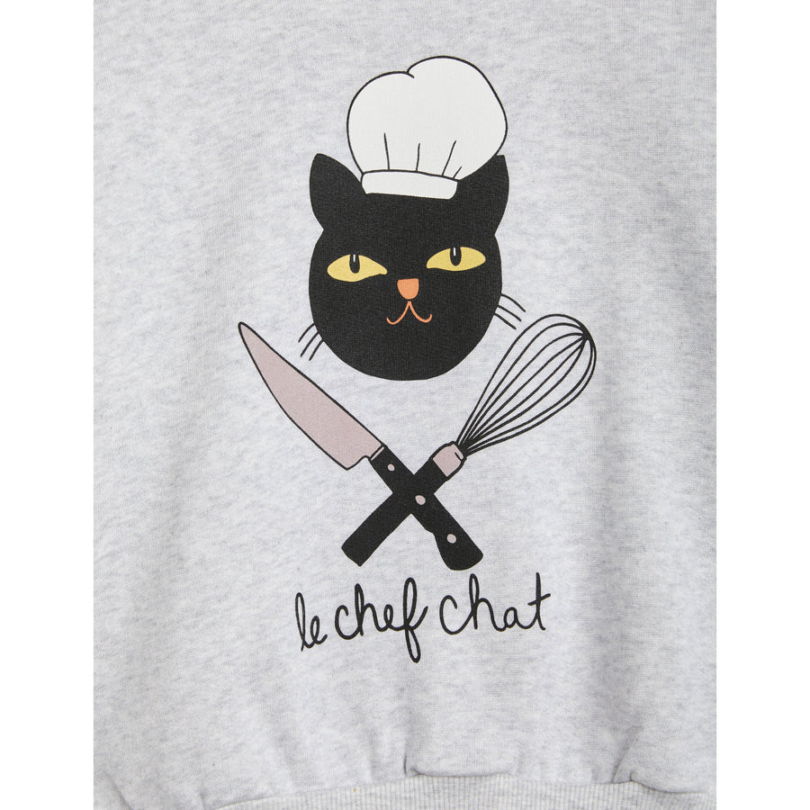 Mini Rodini Grey Melange Chef Cat Sweatshirt