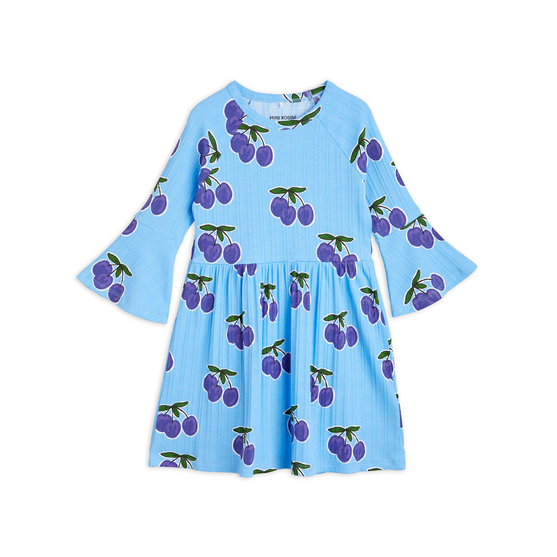 Mini Rodini Blue Plum Aop Trumpet Sleeve Dress