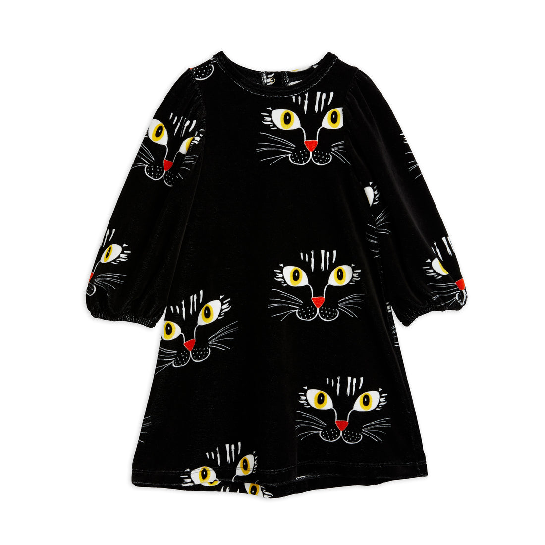 Mini Rodini Black Cat Face Aop Velour Dress
