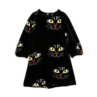 Mini Rodini Black Cat Face Aop Velour Dress