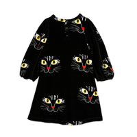 Mini Rodini Black Cat Face Aop Velour Dress