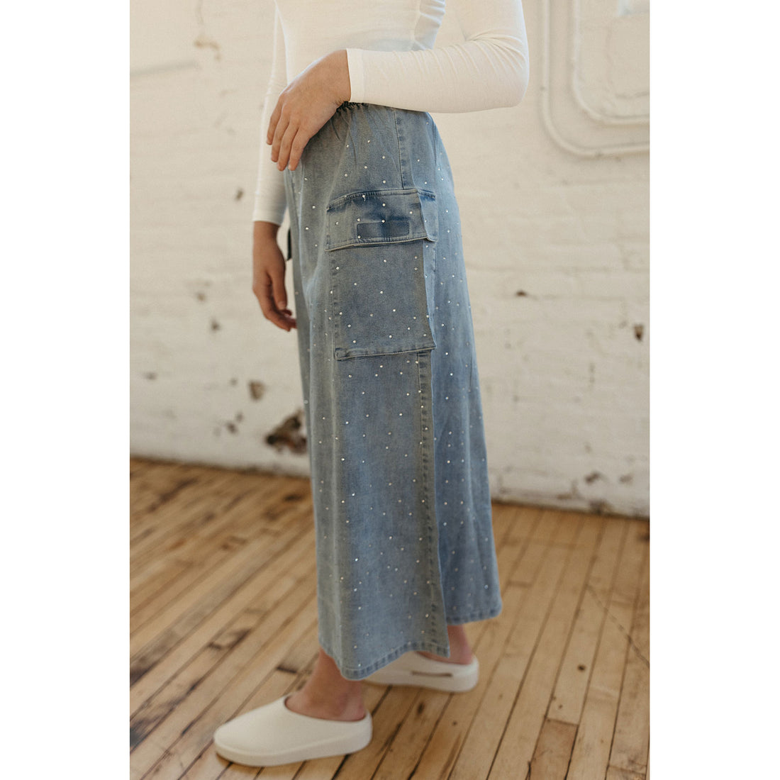 Elements Light Blue Rhinestone Maxi Cargo Skirt