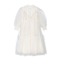 Petite Amalie  Ivory Midi Lace Applique Tulle Baydoll Dress