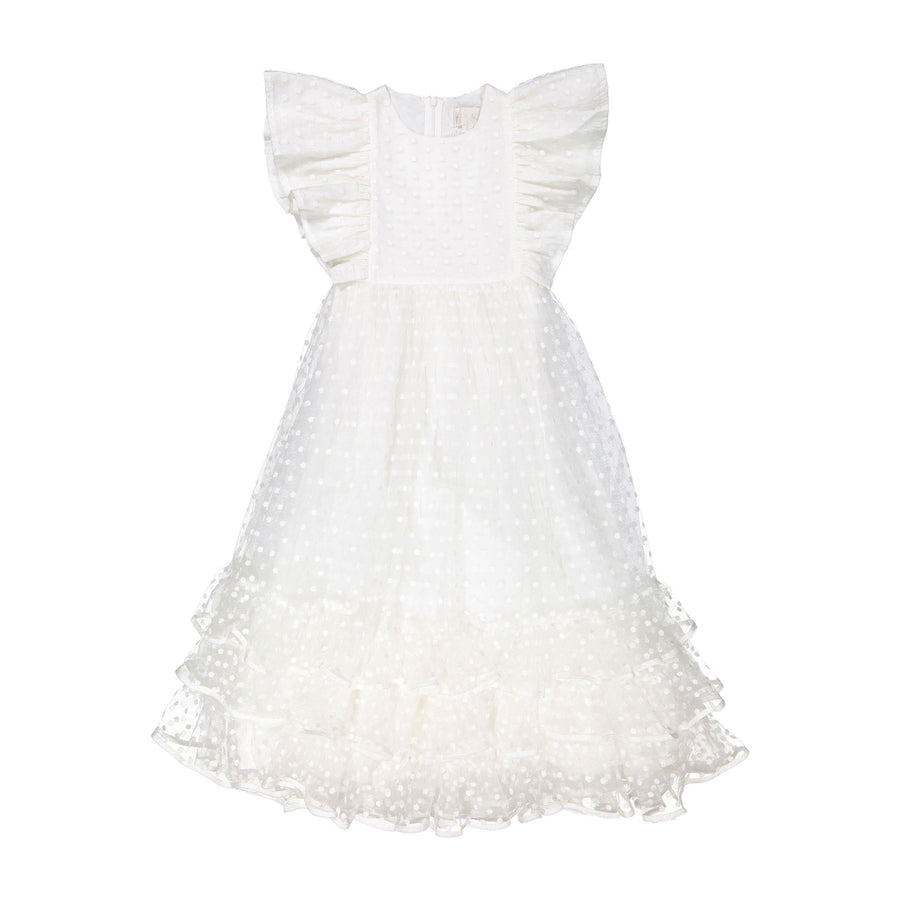 Petite Amalie  White Embroiderd Flower Bud Tulle Dress