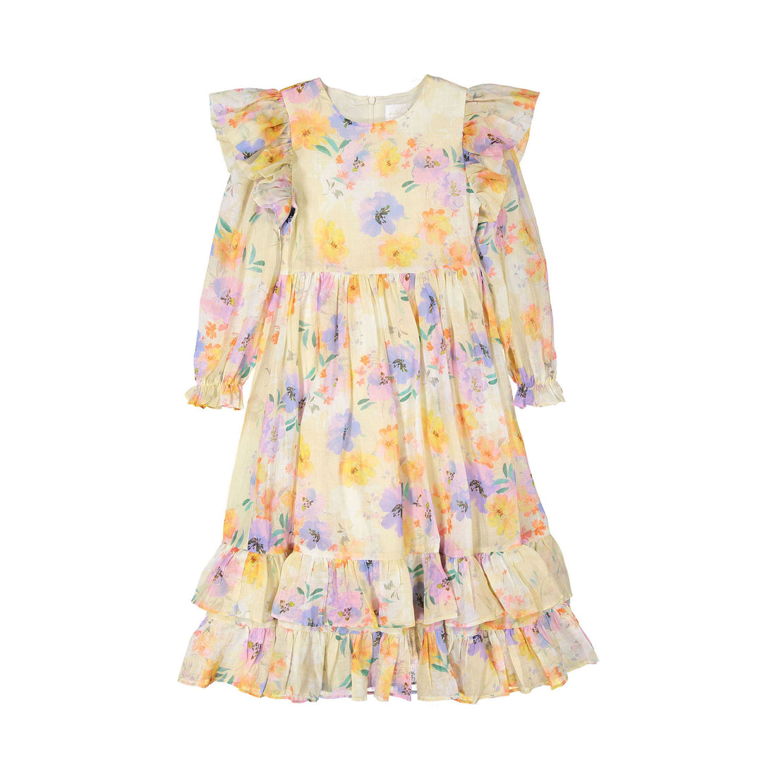 Petite Amalie  Water Floral Watercolour Printed Linen Dress