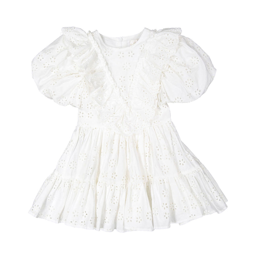 Petite Amalie  White Eyelet Poplin Ruffle Dress