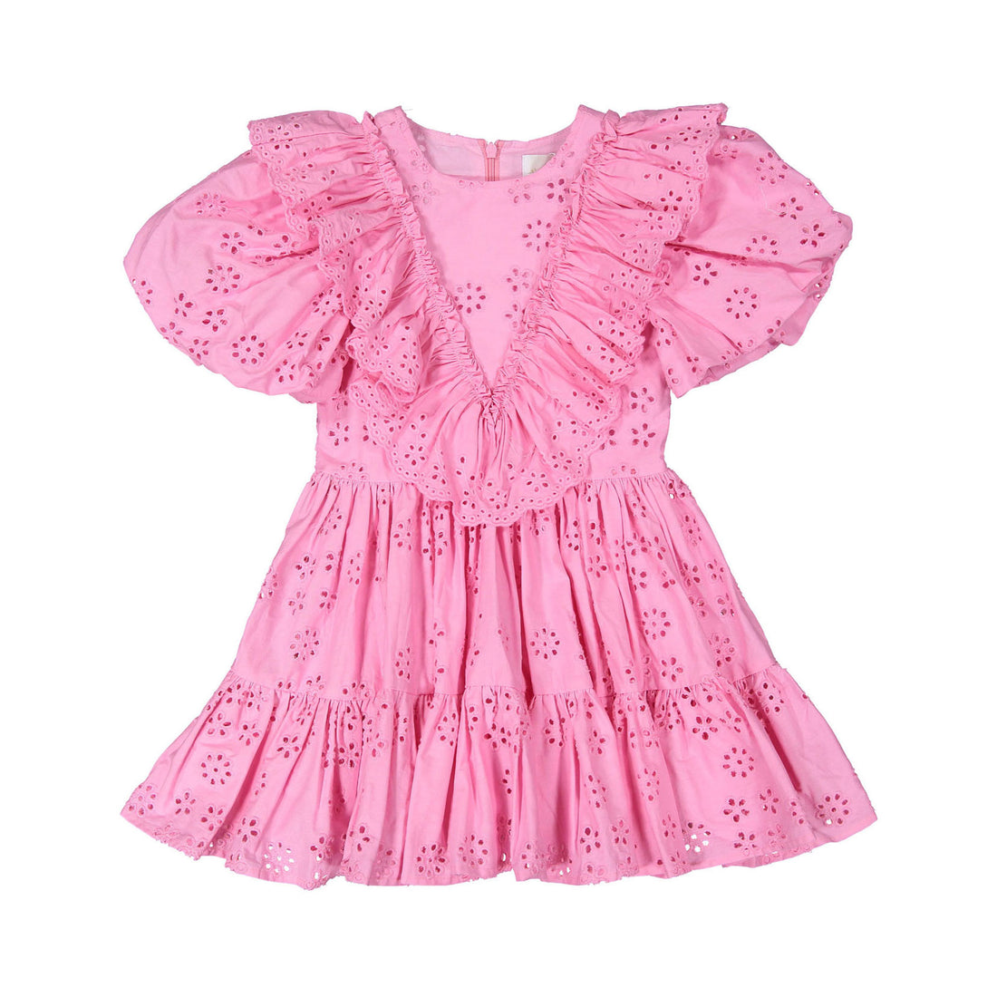 Petite Amalie  Fuchsia Eyelet Poplin Ruffle Dress