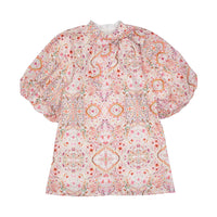 Petite Amalie  Pink Print oroccan Print Bow Neck Dress