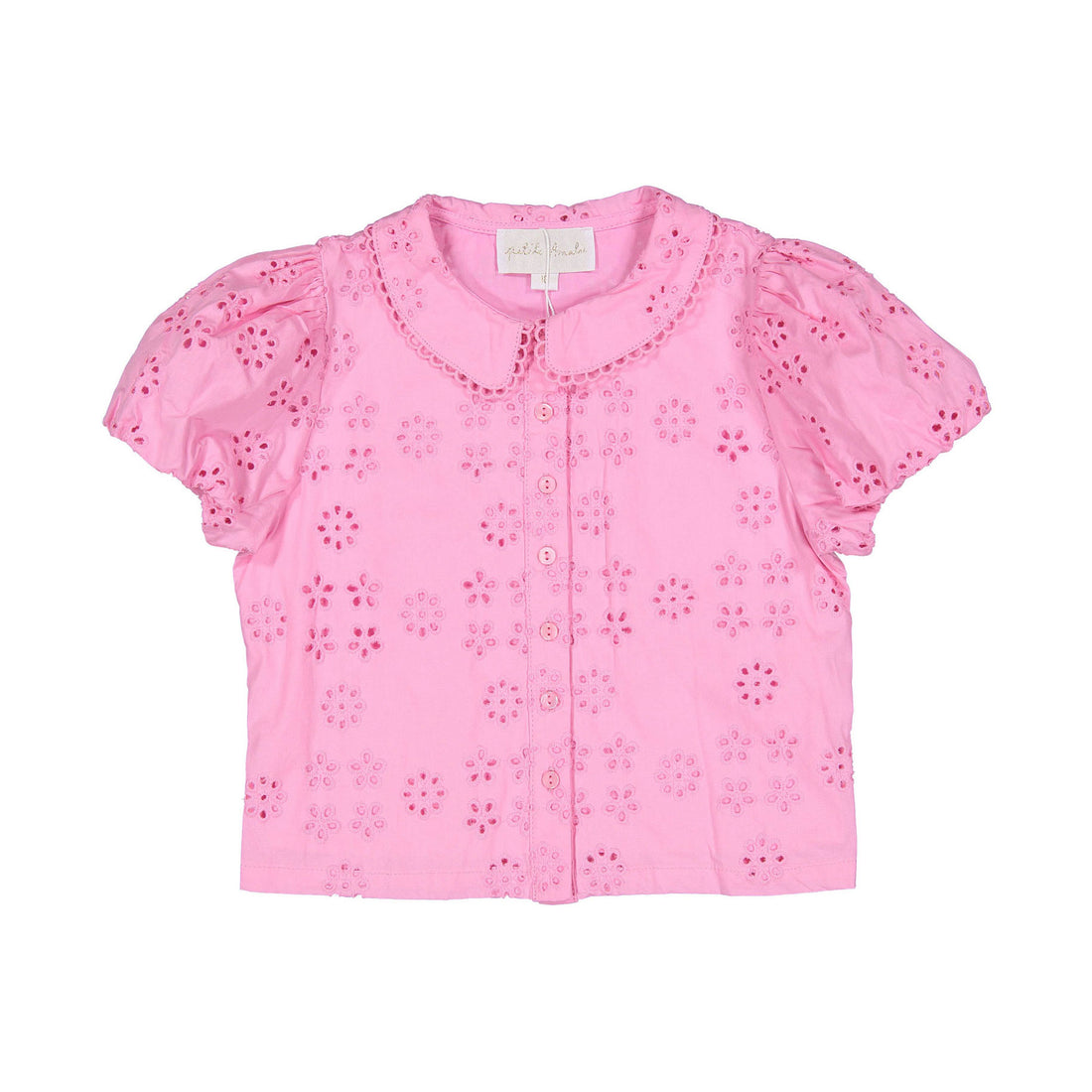 Petite Amalie  Fuchsia Eyelet Button Blouse